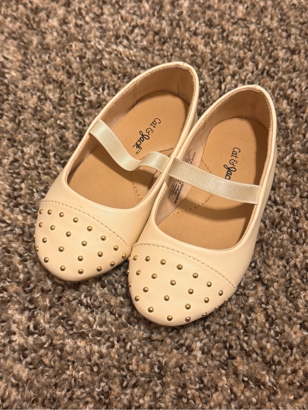 Cat & Jack Cream Mary Jane Flats with Gold Studs